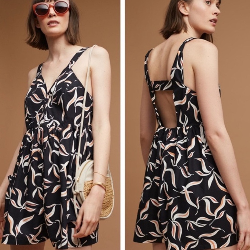 Anthropologie Hei Hei Palma Romper Black Leaf Print